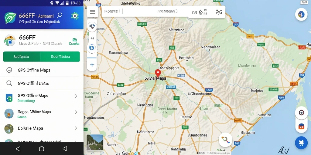 Antarmuka pengguna 666FF untuk GPS Offline Maps yang intuitif dan mudah digunakan.