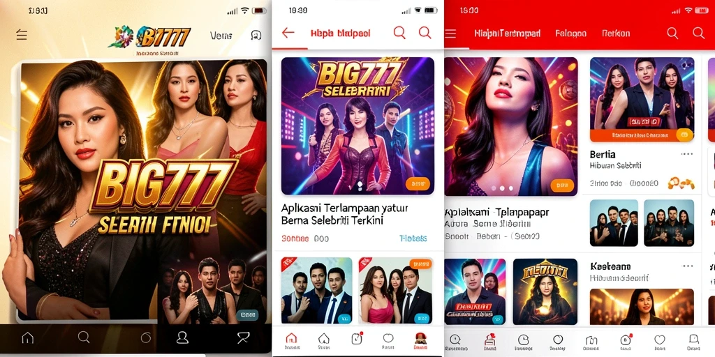 Tampilan antarmuka aplikasi BIG777 dengan berbagai berita selebriti.