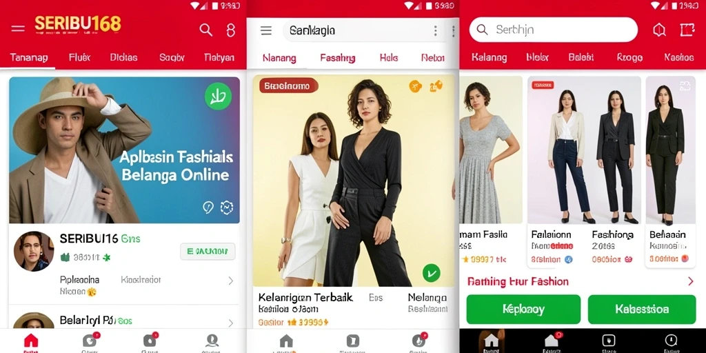 Antarmuka menarik aplikasi SERIBU168 untuk belanja fashion.