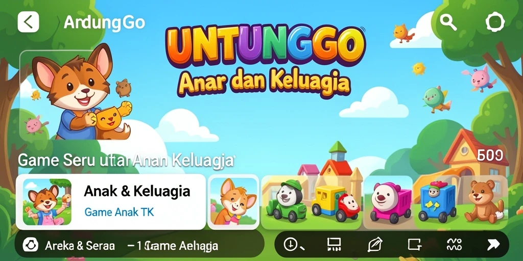 Tampilan antarmuka menarik dari aplikasi UNTUNGGO untuk anak-anak.