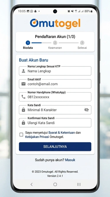 Cara Registrasi Akun Baru omutogel di Android